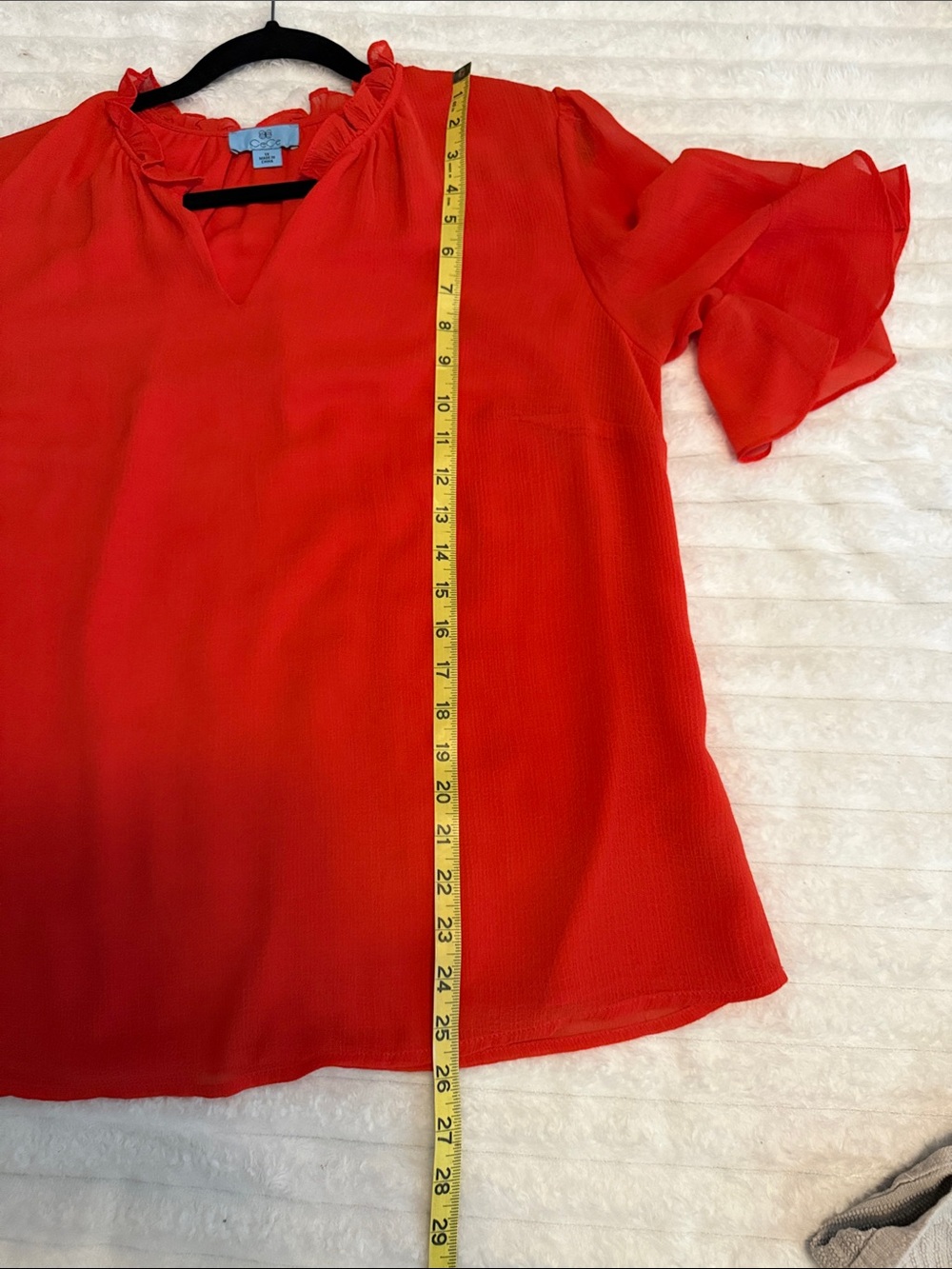 CeCe Bright Red Ruffle V-Neck Blouse - Picture 6 of 10